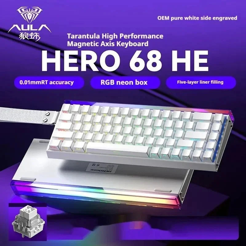 AULA HERO 68HE Magnetic Switch Gaming Keyboard E-sports Custom RGB Mechanical Wired 65% Keyboard