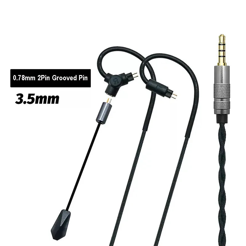 0.78 QDC MMCX Gaming Earphone Cable 3.5mm Type C Long Rod Microphone HiFi Sound Headset Cord for Mobile ESports Open Black Chat