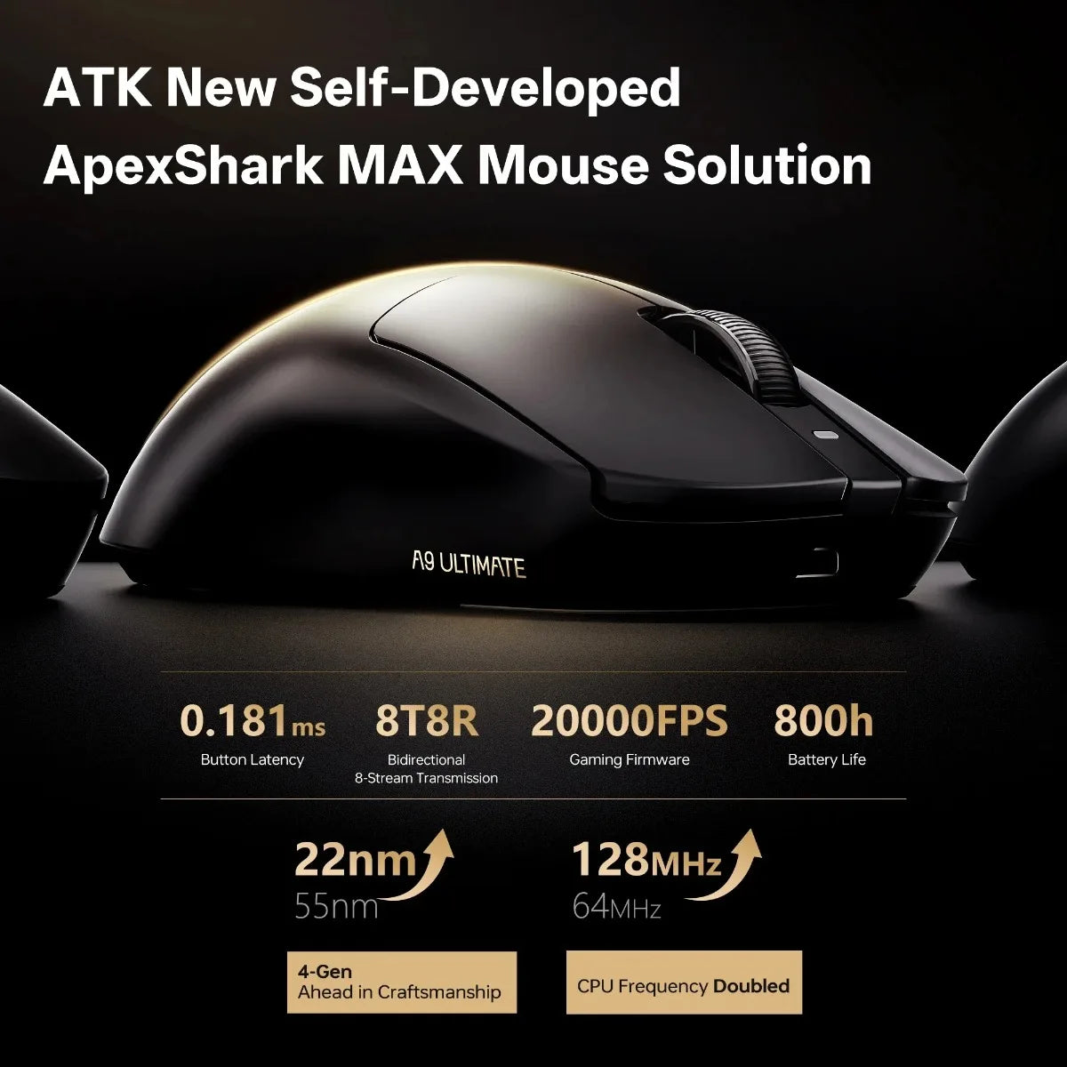 ATK Gaming Mouse DragonFly A9 Ultimate Air Wireless Mouse PAW3950 Ultra 42000DPI 750IPS 8KHz Ergonomic for Windows MacOs
