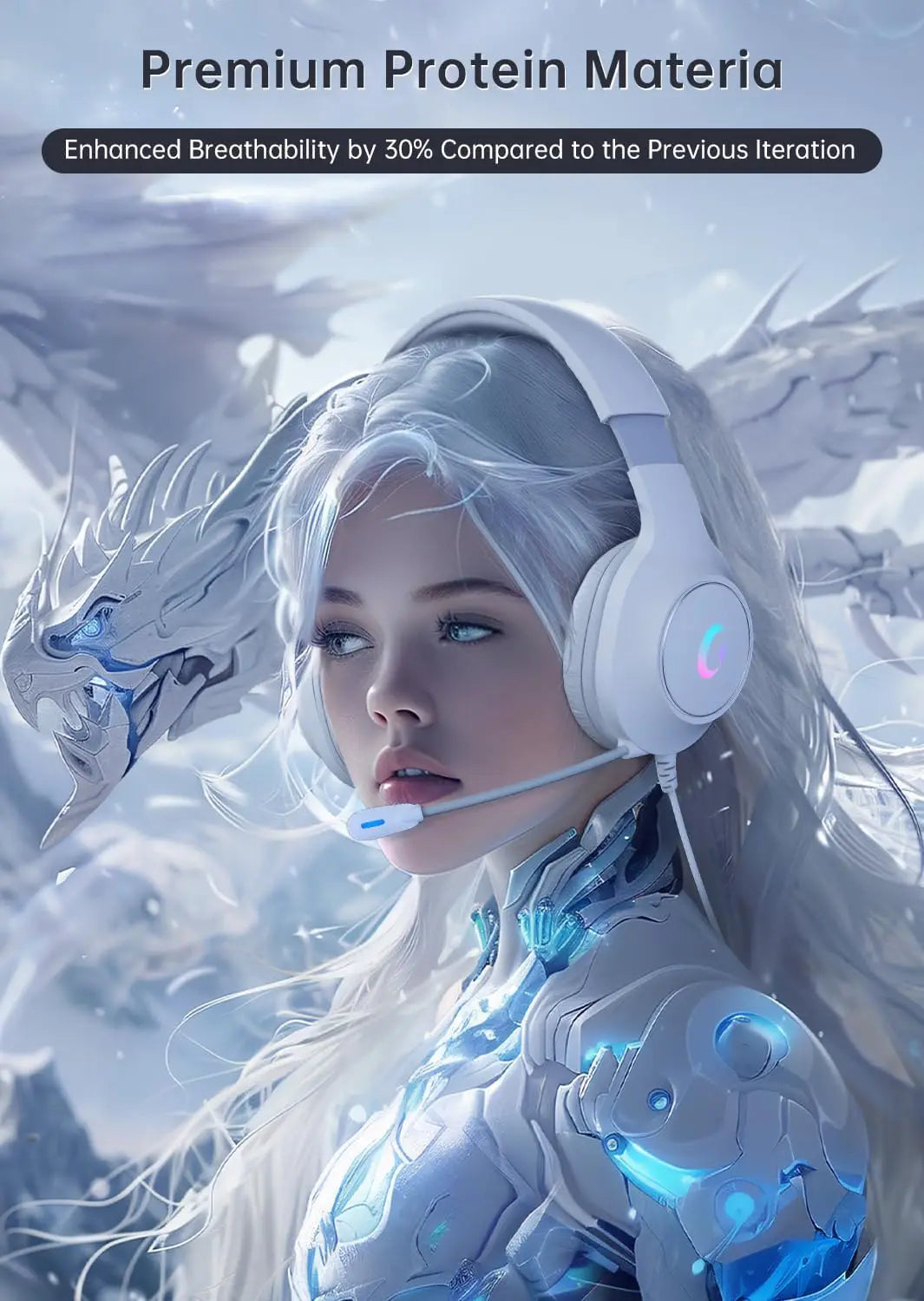 Gaming Headset With 7.1 Surround Sound For PC PS5 Xbox Series X|S Switch Over-Ear Headphones With 50MM Drivers Noise Canceling Mic And RGB Light White