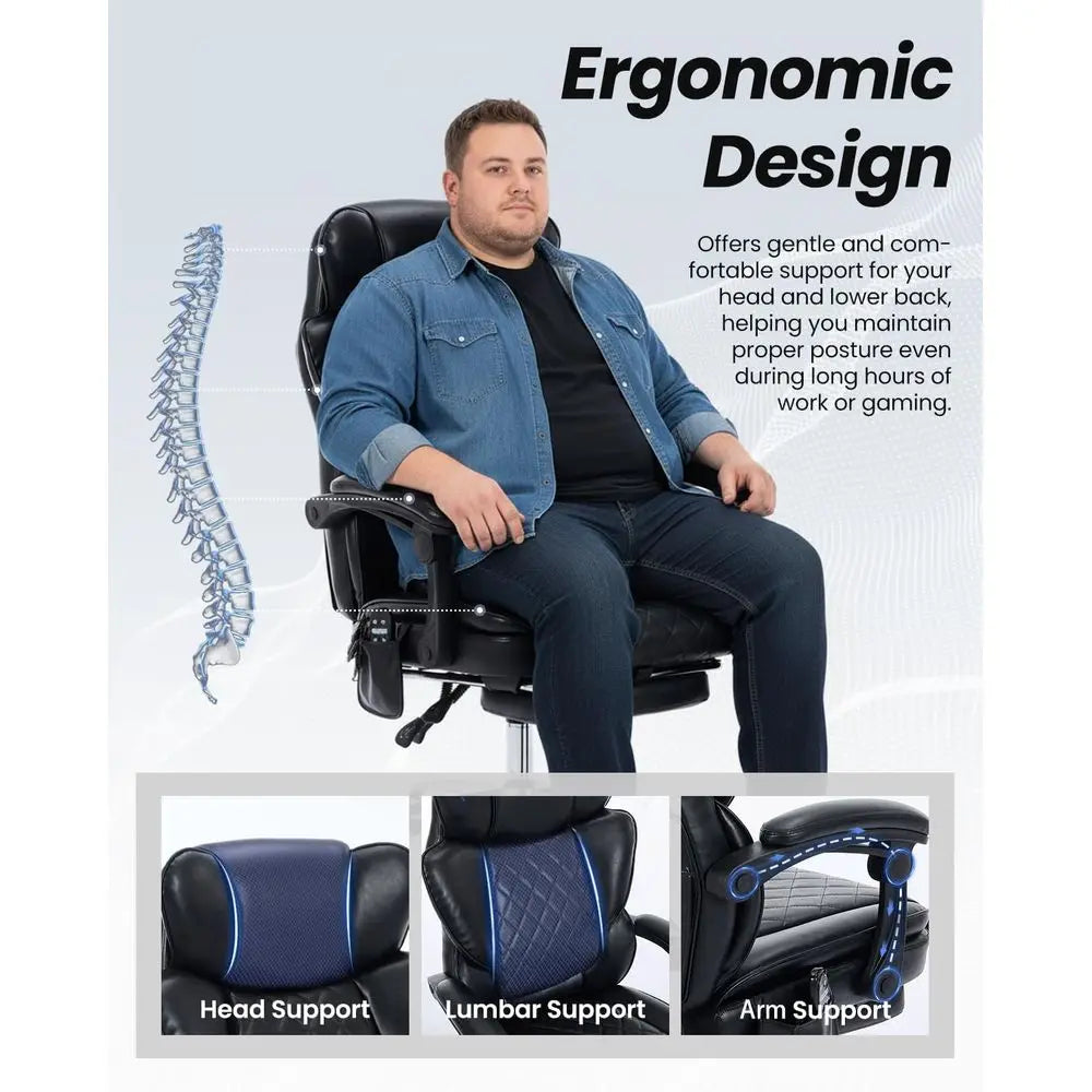 Ergonomic 500lbs Capacity Massage Chair with Footrest, Vibration, Heat, Wide for Big and Tall, Reclining Gaming Chair, Black