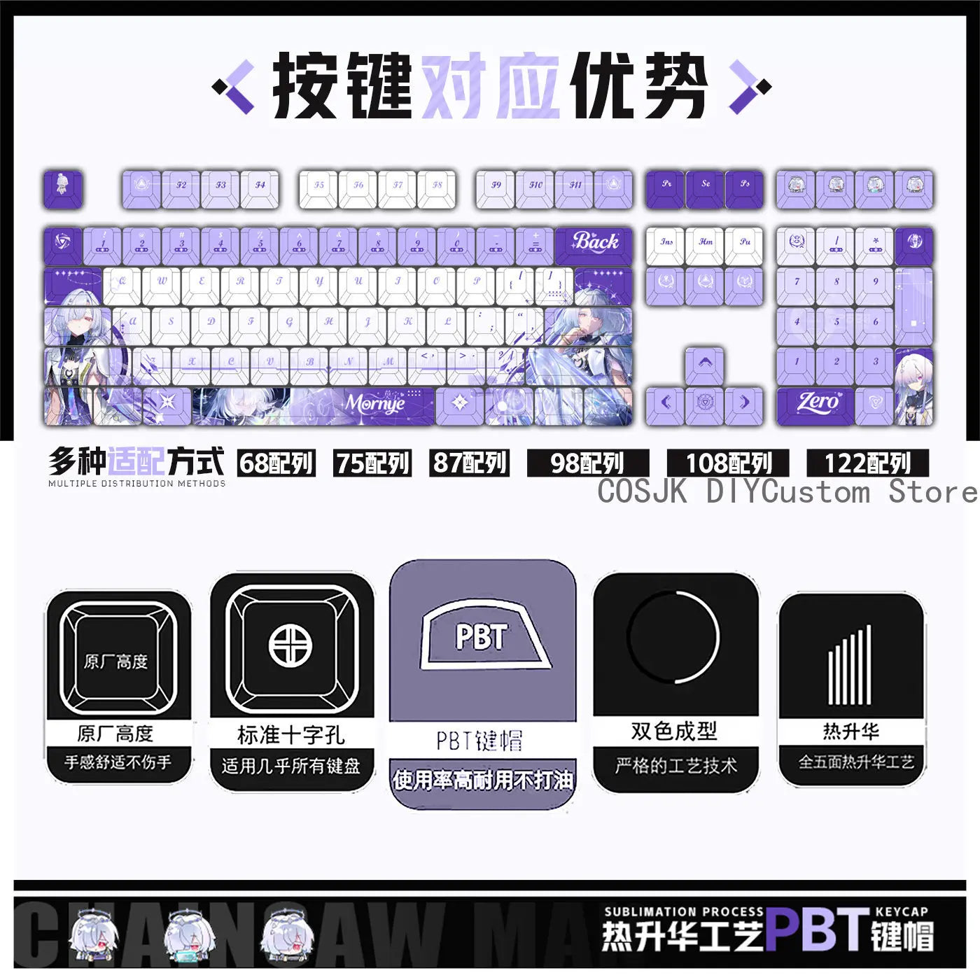 122 Keys Anime Mornye Wuthering Waves Cosplay Computer Keycap Gaming Keyboard Keycaps Game Mechanical Keyboard Keycap Gift