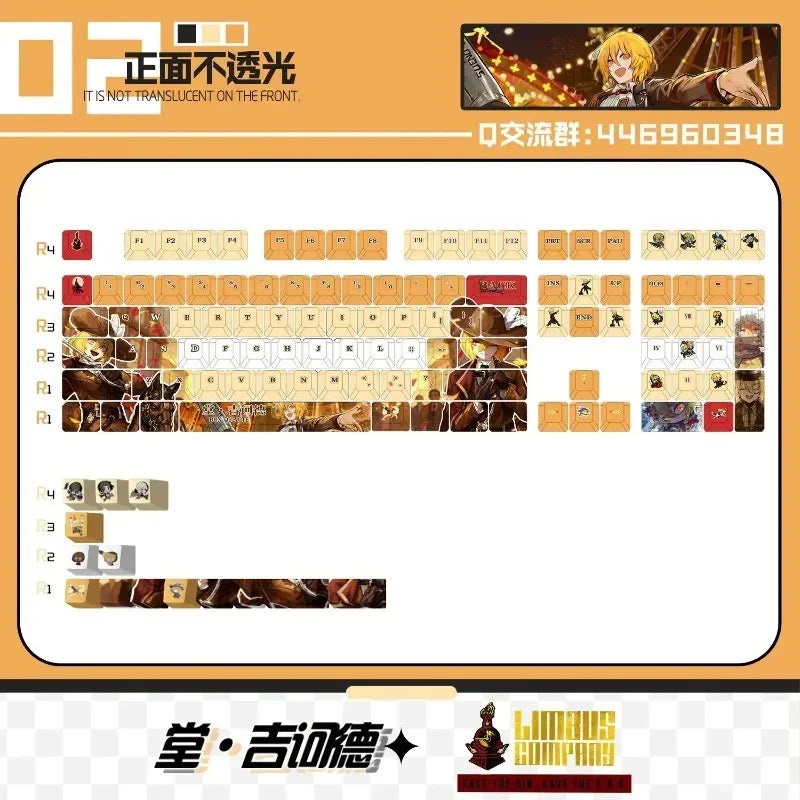 Theme Game Mechanical Keyboard Keycap 122 Keys Limbus Company Don Quixote Suitable Various Computer Keycap Gaming PBT Keycaps