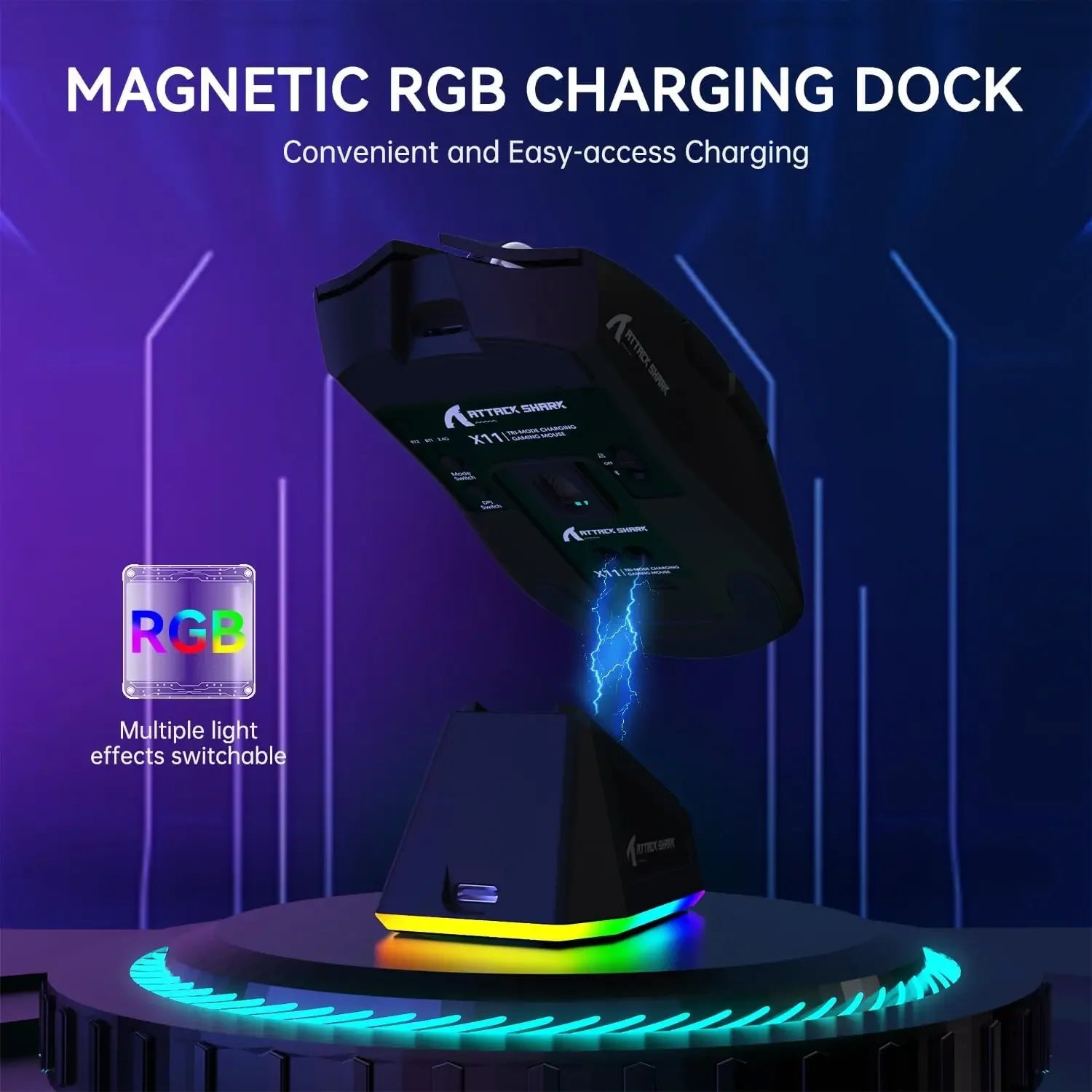 ATTACK SHARK X11 Lightweight Three-mode Wireless Gaming Mouse with RGB Charging Dock Optical Sensor PAW3311 22K DPI PC/Mac