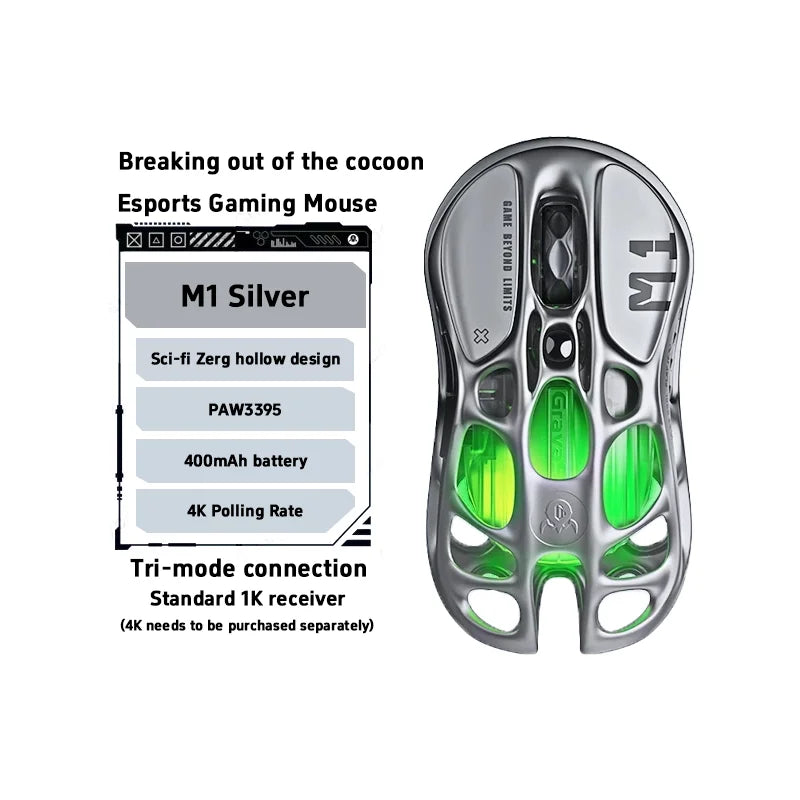 GravaStar M1 M2 Gaming Mouse Magnesium Alloy Hollow Design Custom Wired Wireless Tri-Mode Mice PC E-Sports Accessories Gifts
