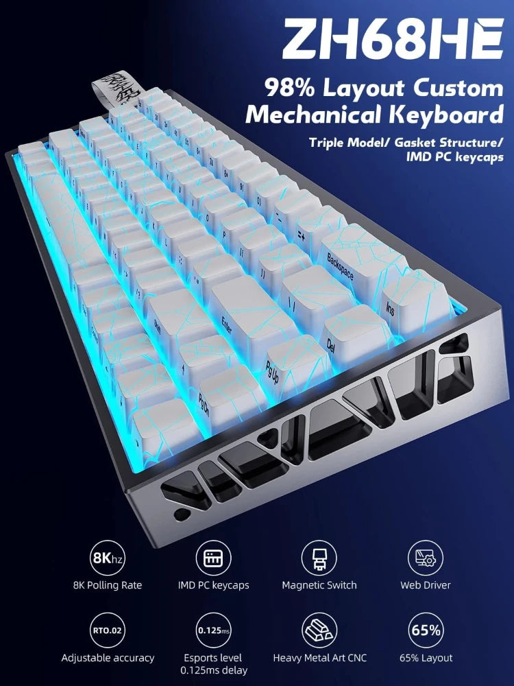 ZORNHER ZH68HE Magnetic Keyboard Wired CNC Aluminum Gaming Keyboard 65% Rapid Trigger 8K HZ Polling Rate Magnetic Switch