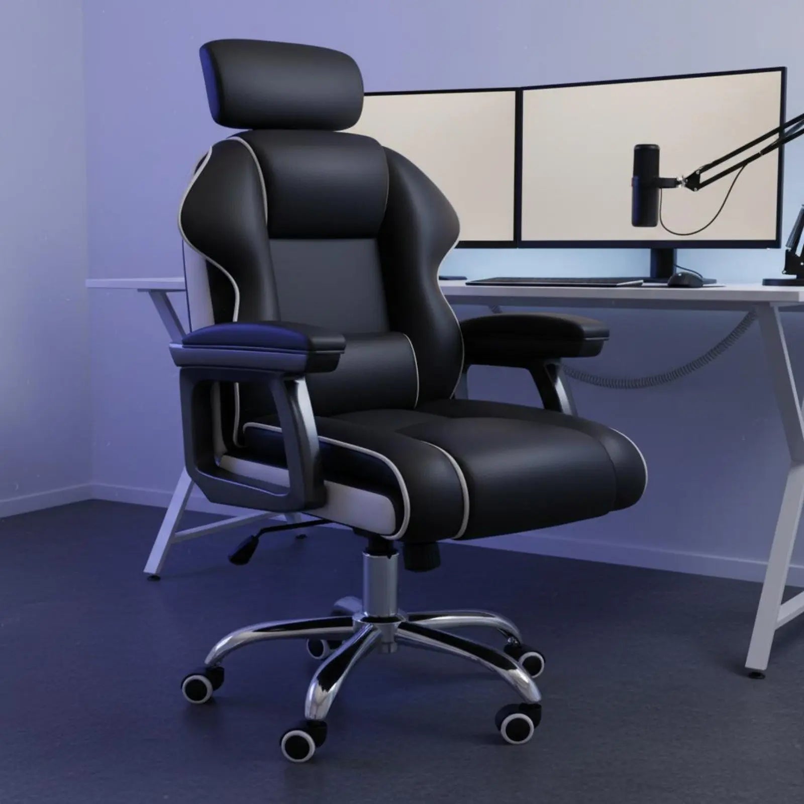 Ergonomic Gaming Chair Height Adjustable High-Rear Rotate Office Chair Full Recline Padded Armrests for Streamers, Bedroom