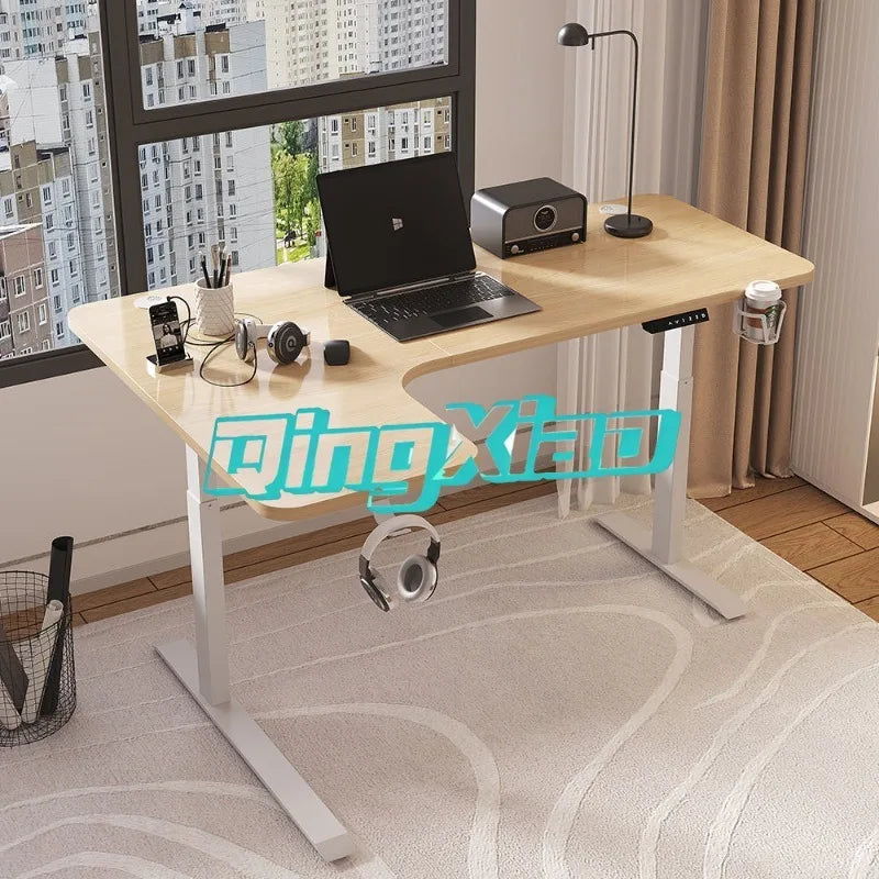 Solid Wood Dual Motor Electric Height Adjustable Desk Gaming Study Home Office Computer Table With Anti Collision Child Lock
