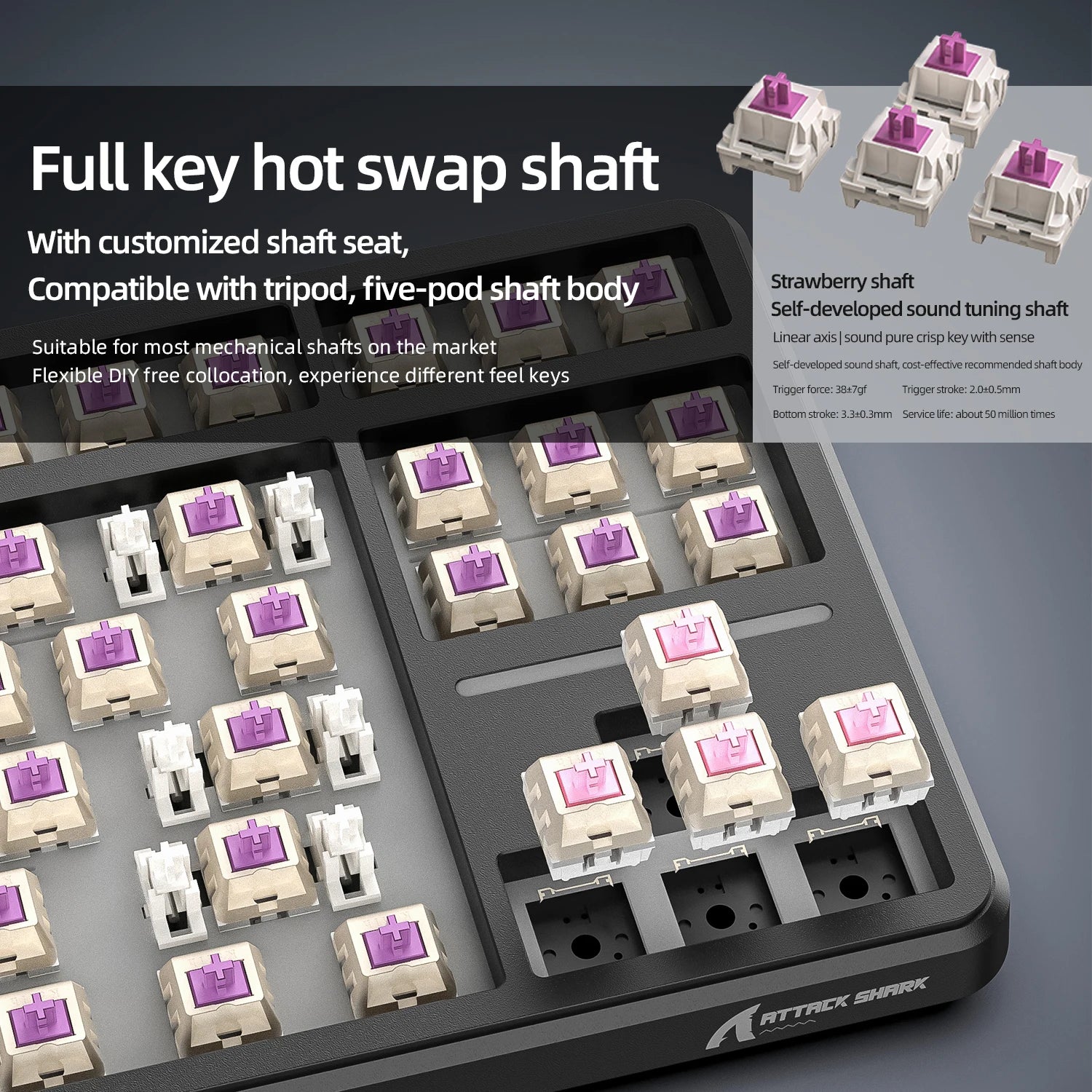 Attack Shark X87 Macro Drive Gaming Keyboard,Bluetooth Side Engraved Translucent Character Mechanical Keyboard,RGB,Hot-Swap