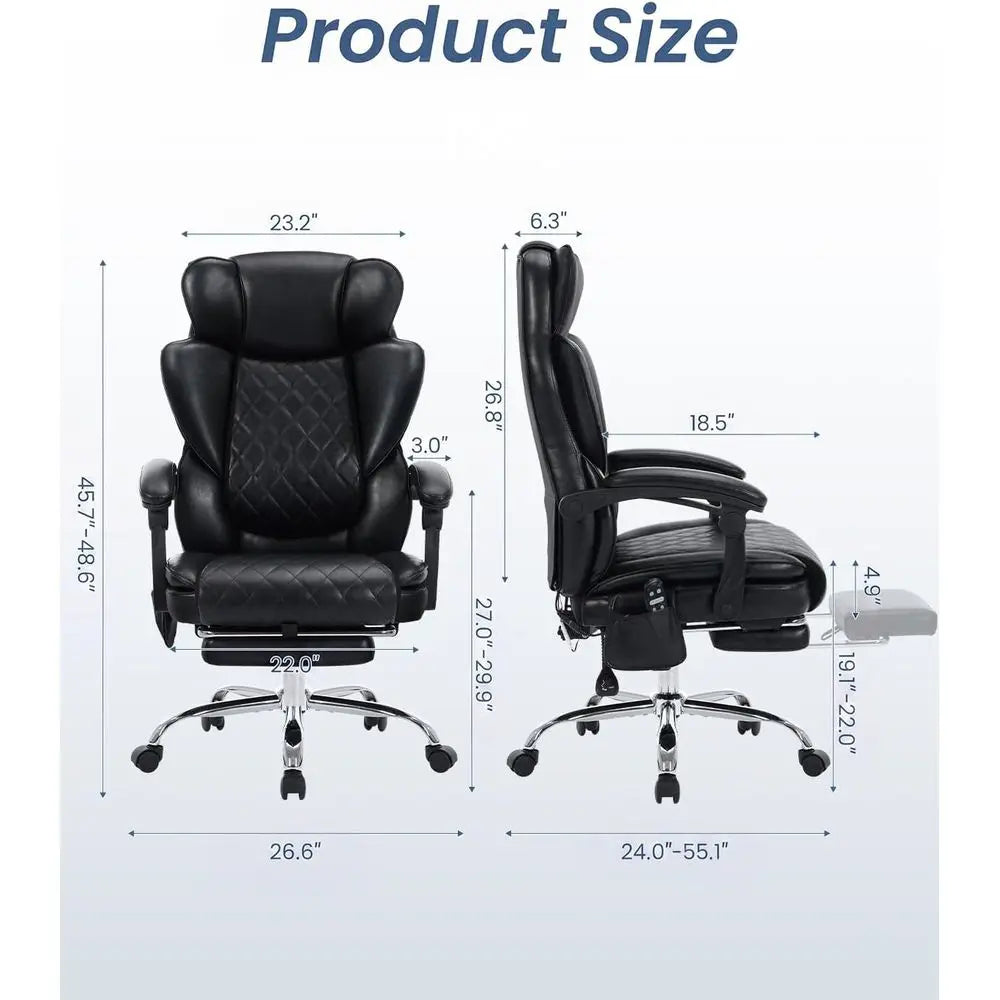 Ergonomic 500lbs Capacity Massage Chair with Footrest, Vibration, Heat, Wide for Big and Tall, Reclining Gaming Chair, Black