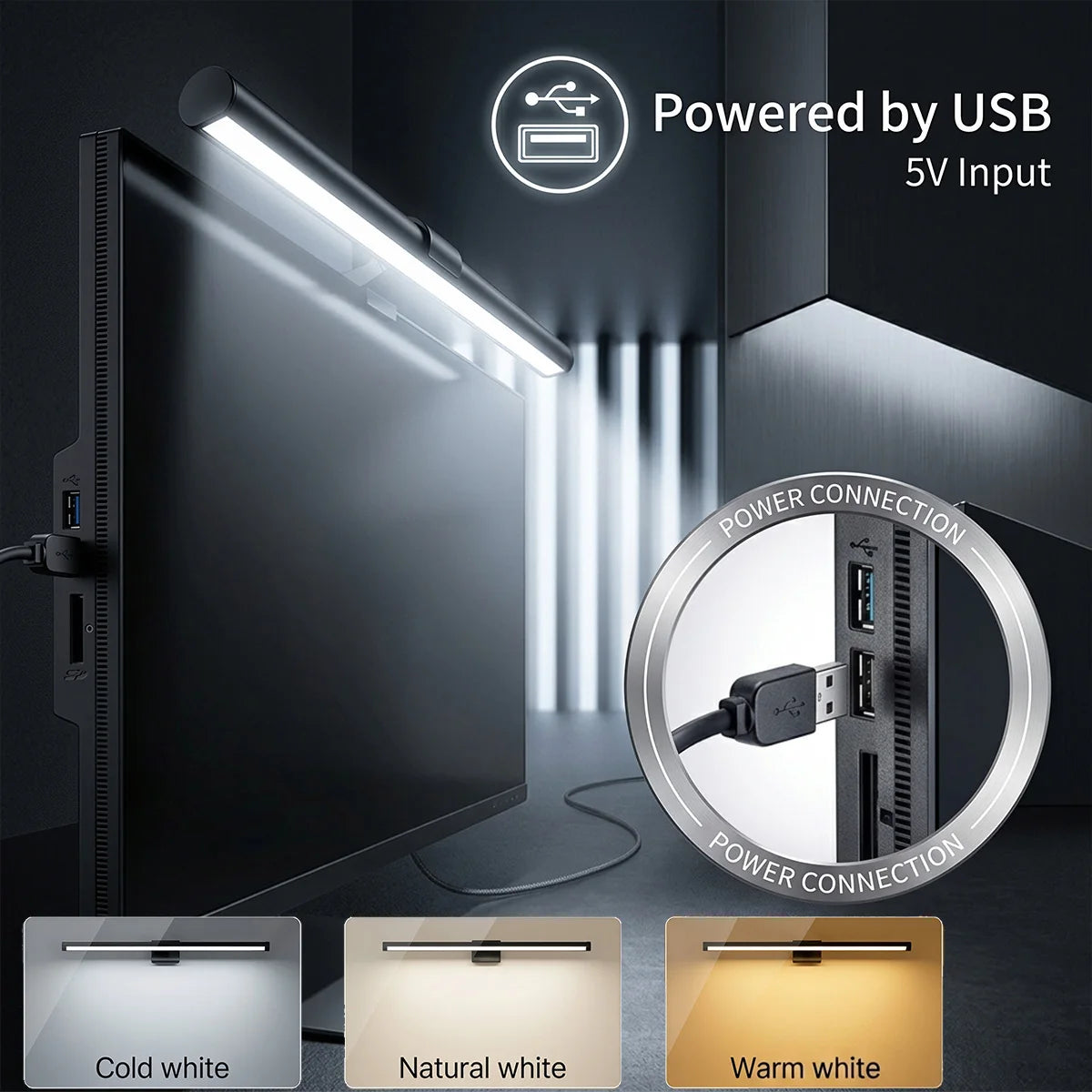 USB Powered LED Computer Screen Hanging Light Bar 30CM LED Monitor Lights Bar Dimming Lighting for Work Gaming Read Table Lamp