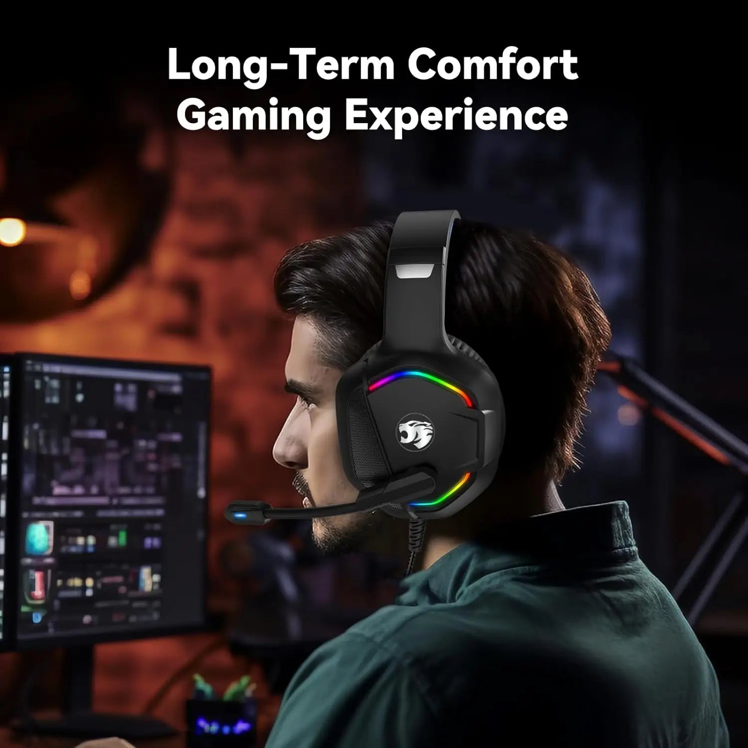 Gaming Headset With Microphone For PC PS4 PS5 Xbox One Series X S Switch Stereo Wired Noise Cancelling Over Ear Headphones RGB Blue