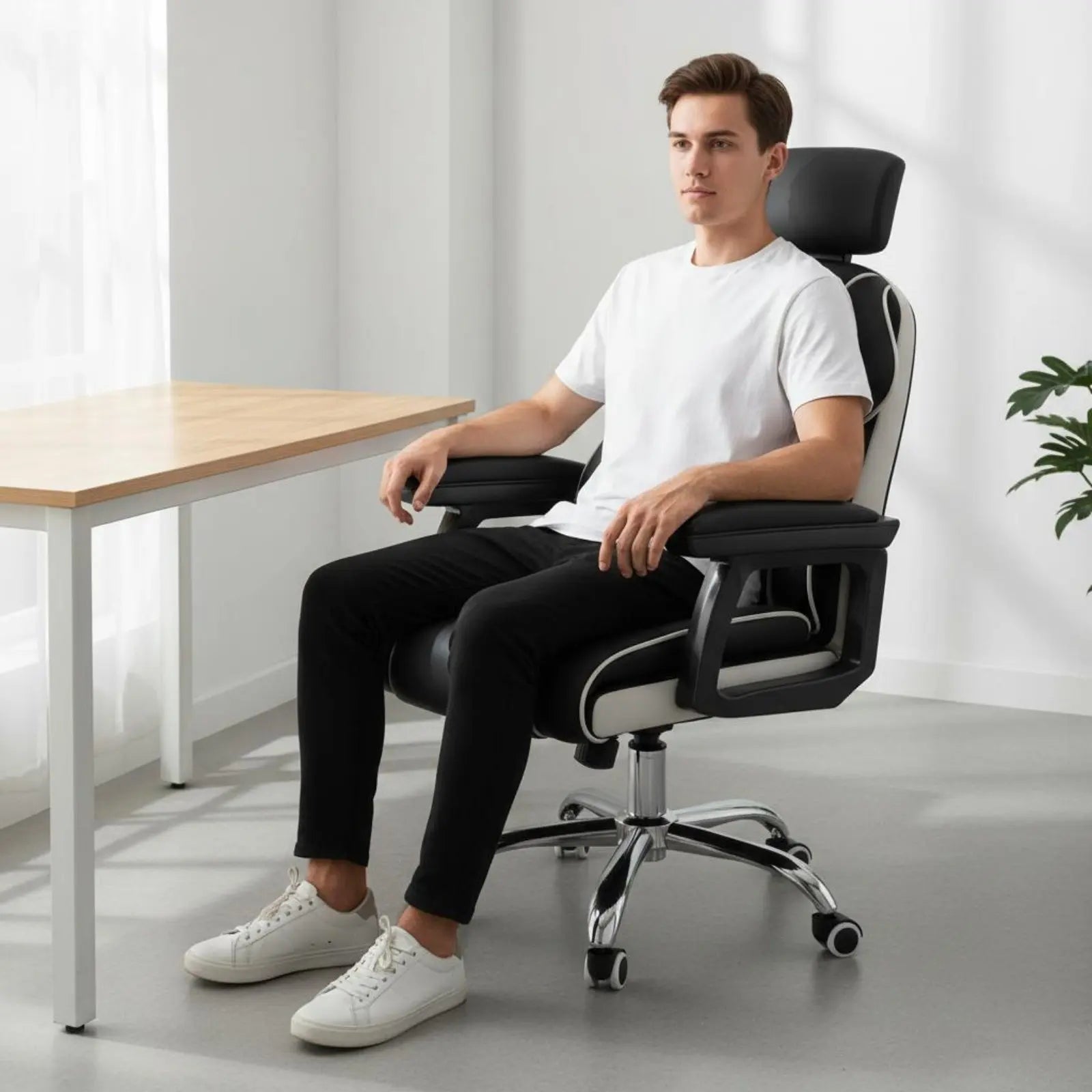 Ergonomic Gaming Chair Height Adjustable High-Rear Rotate Office Chair Full Recline Padded Armrests for Streamers, Bedroom