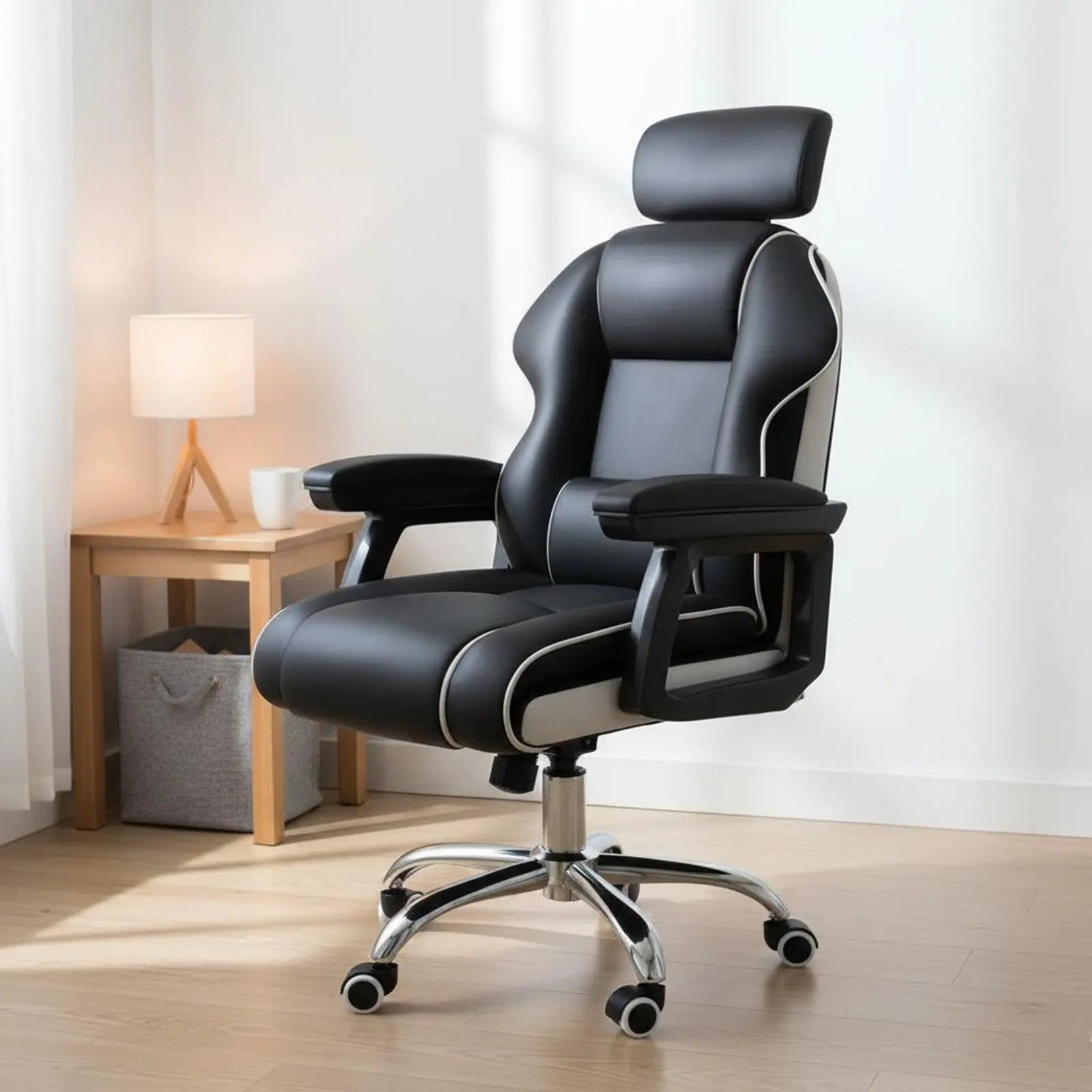 Ergonomic Gaming Chair Height Adjustable High-Rear Rotate Office Chair Full Recline Padded Armrests for Streamers, Bedroom