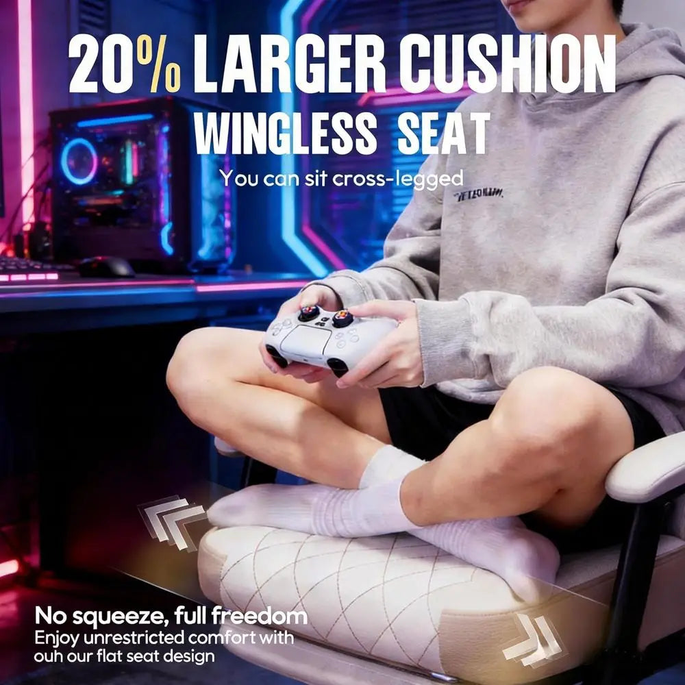 Ergonomic Gaming Chair with Spring Cushion, Massage Lumbar Support, Footrest, Wide Padded Seat & Armrests, Breathable Fabric, Re