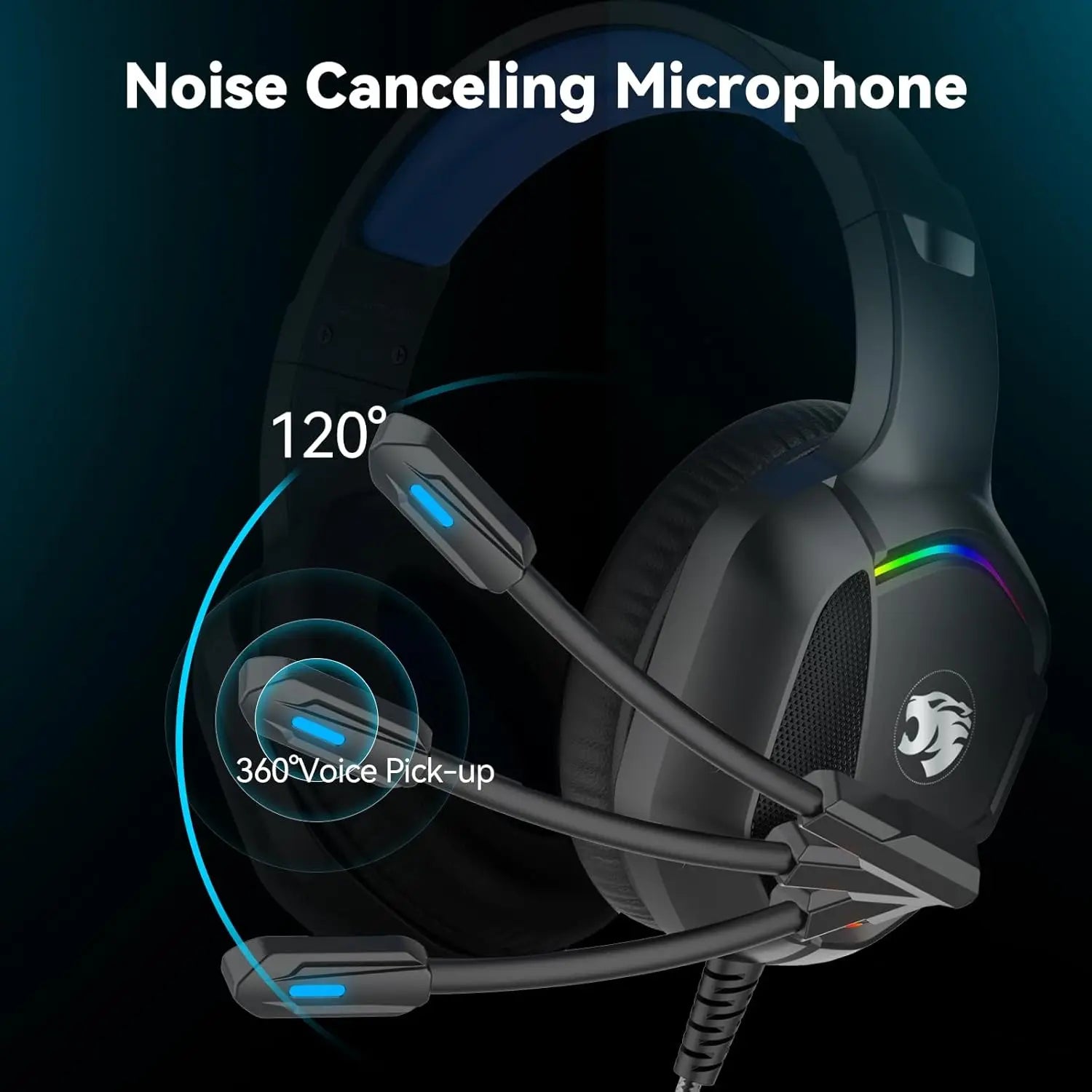 Gaming Headset With Microphone For PC PS4 PS5 Xbox One Series X S Switch Stereo Wired Noise Cancelling Over Ear Headphones RGB Blue