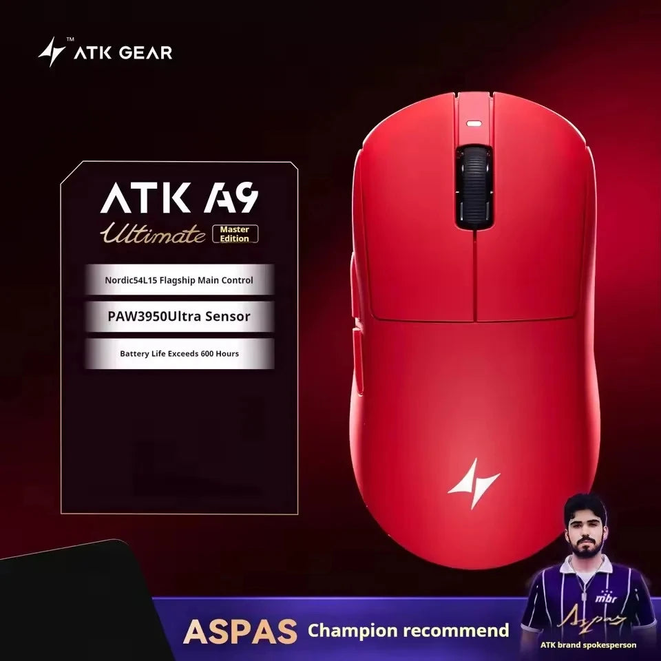 ATK Gaming Mouse DragonFly A9 Ultimate Air Wireless Mouse PAW3950 Ultra 42000DPI 750IPS 8KHz Ergonomic for Windows MacOs