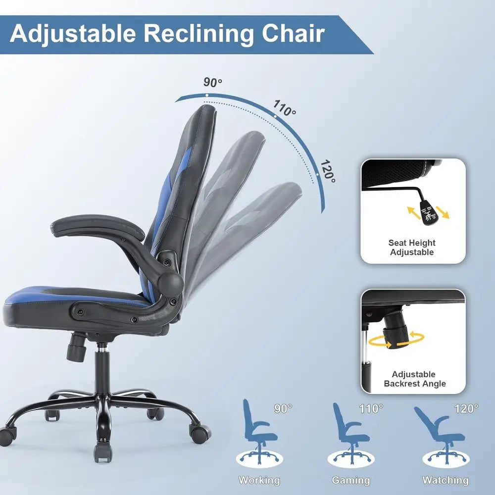 Height-Adjustable Ergonomic Gaming Chair with Padded Armrests for Adults and Video Gamers
