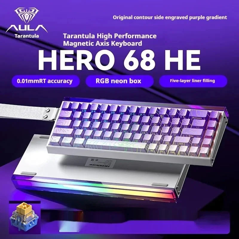 AULA HERO 68HE Magnetic Switch Gaming Keyboard E-sports Custom RGB Mechanical Wired 65% Keyboard