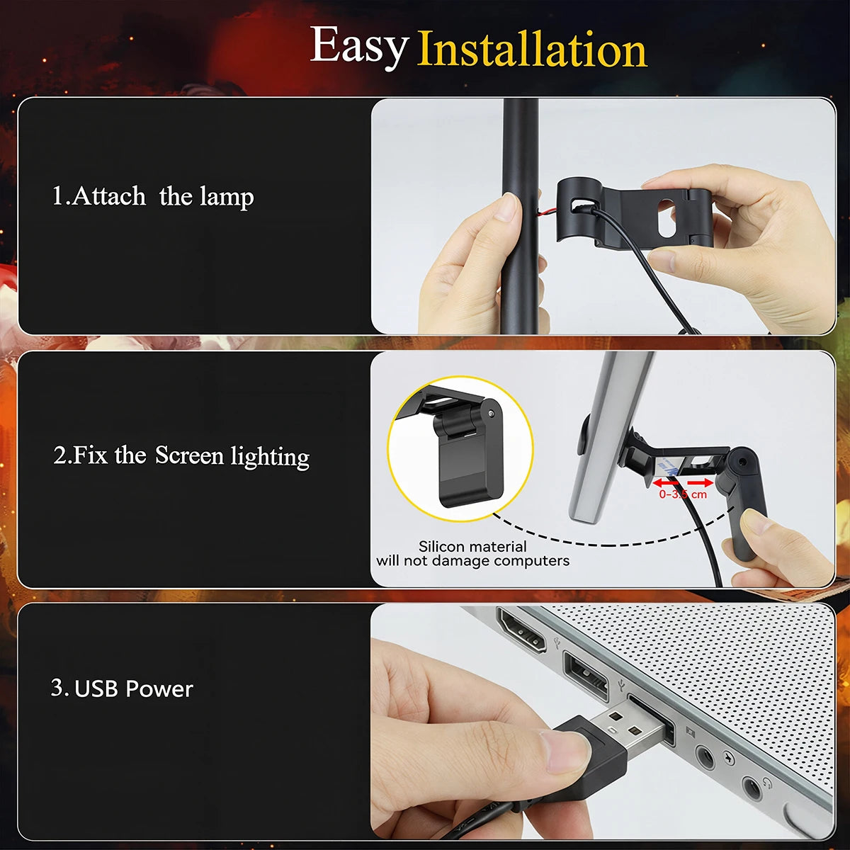 USB Powered LED Computer Screen Hanging Light Bar 30CM LED Monitor Lights Bar Dimming Lighting for Work Gaming Read Table Lamp