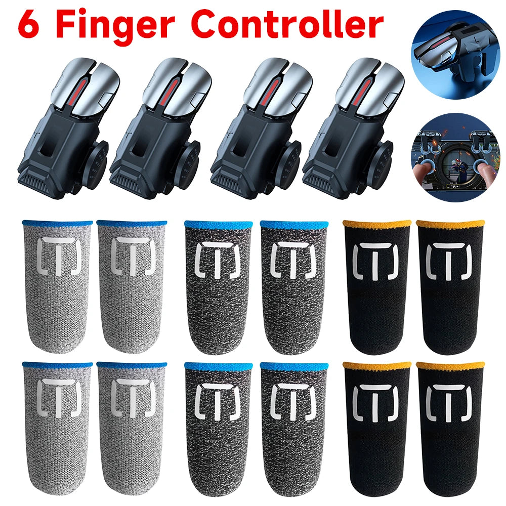 2pcs 6 Finger Gaming Trigger for PUBG Game Mobile Joystick Trigger Shooter Fire Button Controller for Ios Android Mobiles Phones