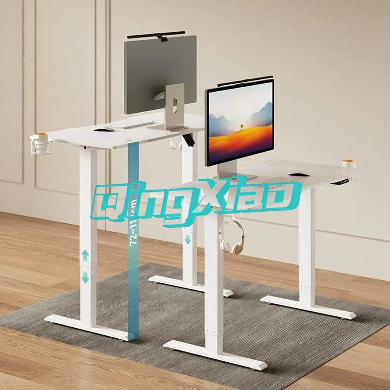 White Solid Wood Dual Motor Electric Height Adjustable Desk 3cm Thick Desktop Gaming Computer Table For Home Office Study