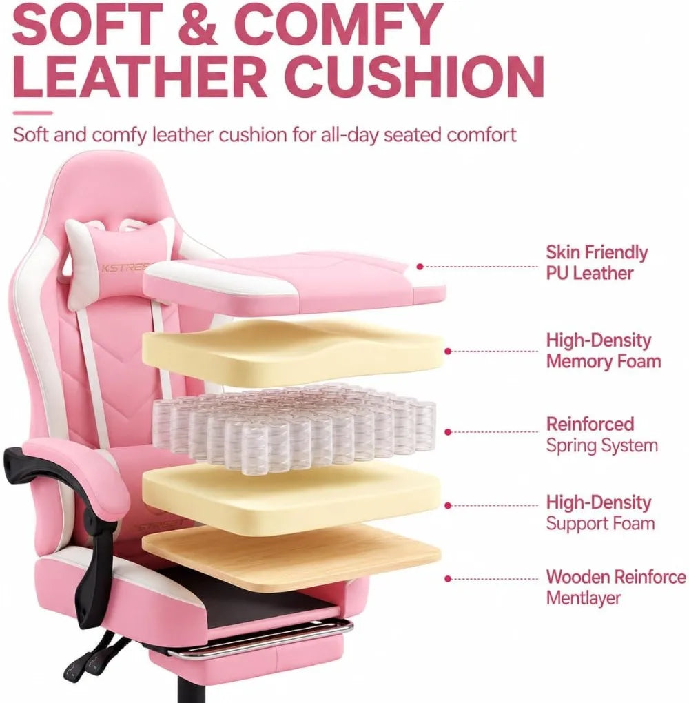 Ergonomic High Back Gaming Chair with Footrest, Lumbar Support & Pocket Spring Cushion, Swivel Home Office Desk Chair