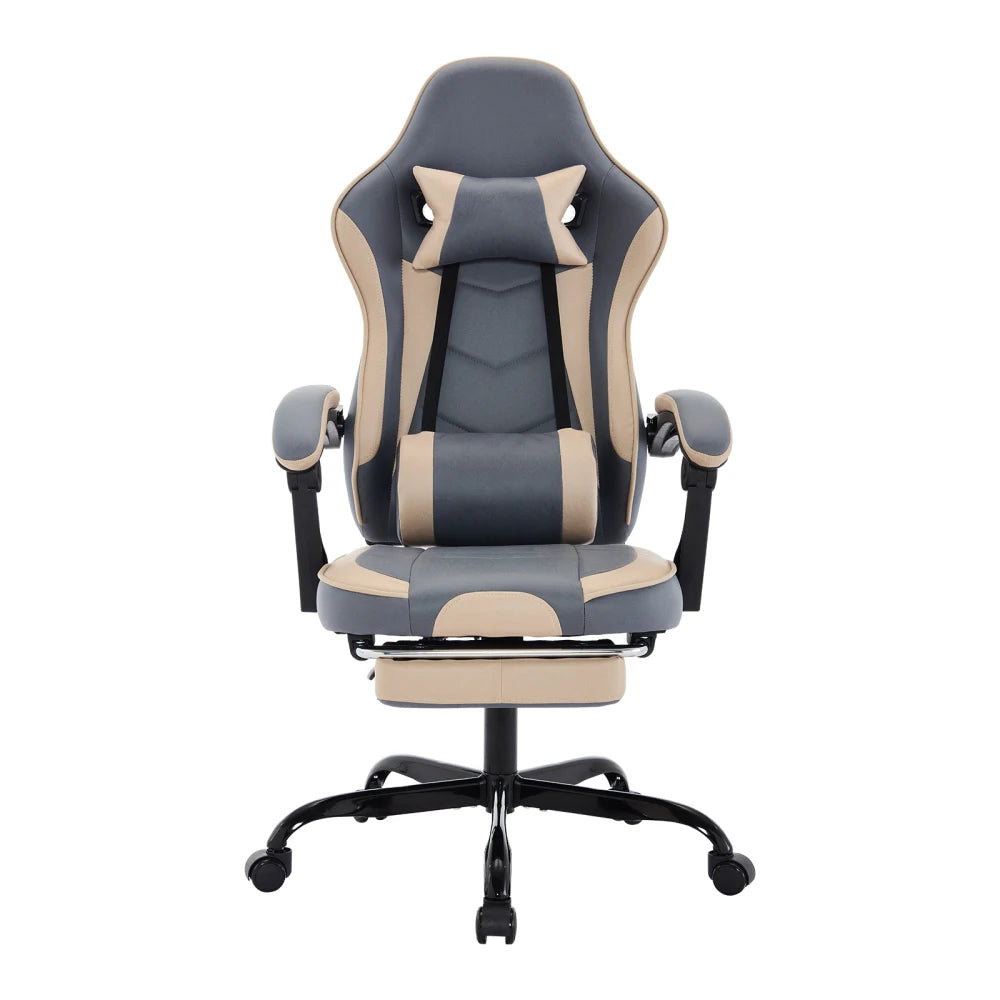 Gaming Chair, Ergonomic Computer Chair with Footrest and Massage Lumbar Support, Height Adjustable Swivel Video Game Chair for Adults, 300lb Max, Blue Beige
