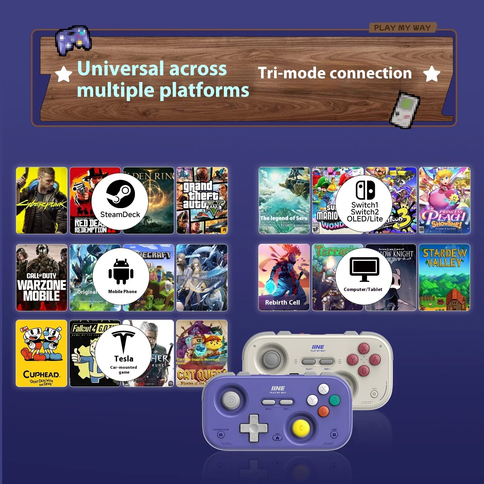 IINE Pocket Mini Controller Palm-Sized Gamepads 1000hz Hall Joystick Short Video Remote Control Suitable for NS2 Android
