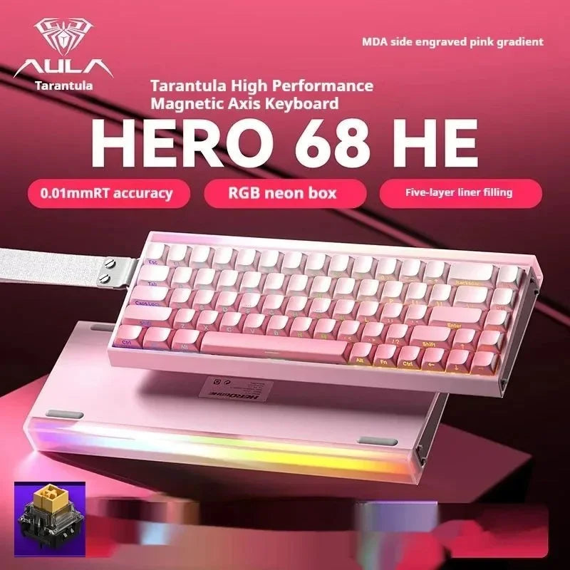 AULA HERO 68HE Magnetic Switch Gaming Keyboard E-sports Custom RGB Mechanical Wired 65% Keyboard