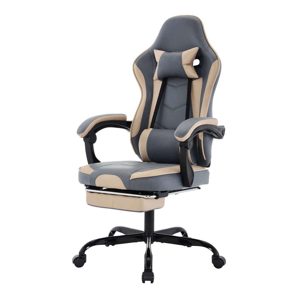 Gaming Chair, Ergonomic Computer Chair with Footrest and Massage Lumbar Support, Height Adjustable Swivel Video Game Chair for Adults, 300lb Max, Blue Beige