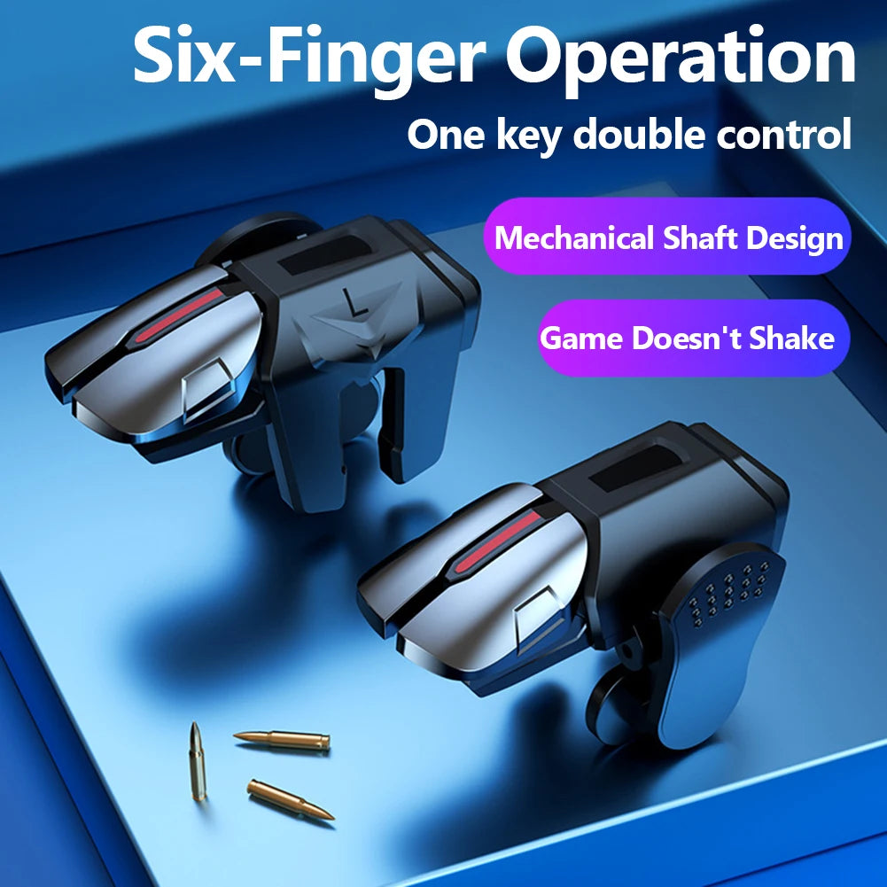 2pcs 6 Finger Gaming Trigger for PUBG Game Mobile Joystick Trigger Shooter Fire Button Controller for Ios Android Mobiles Phones