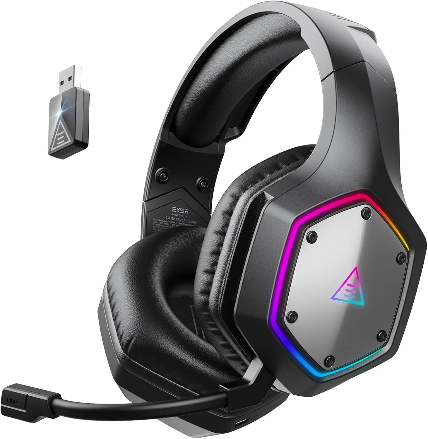 2.4GHz Wireless Gaming Headset for PS5, PS4, PC, Switch, Mobile, Mac: Bluetooth, ENC Mic, RGB, 20ms Latency, 120H Battery, 7.1 Surround Sound, 3.5mm Cable Black Silver