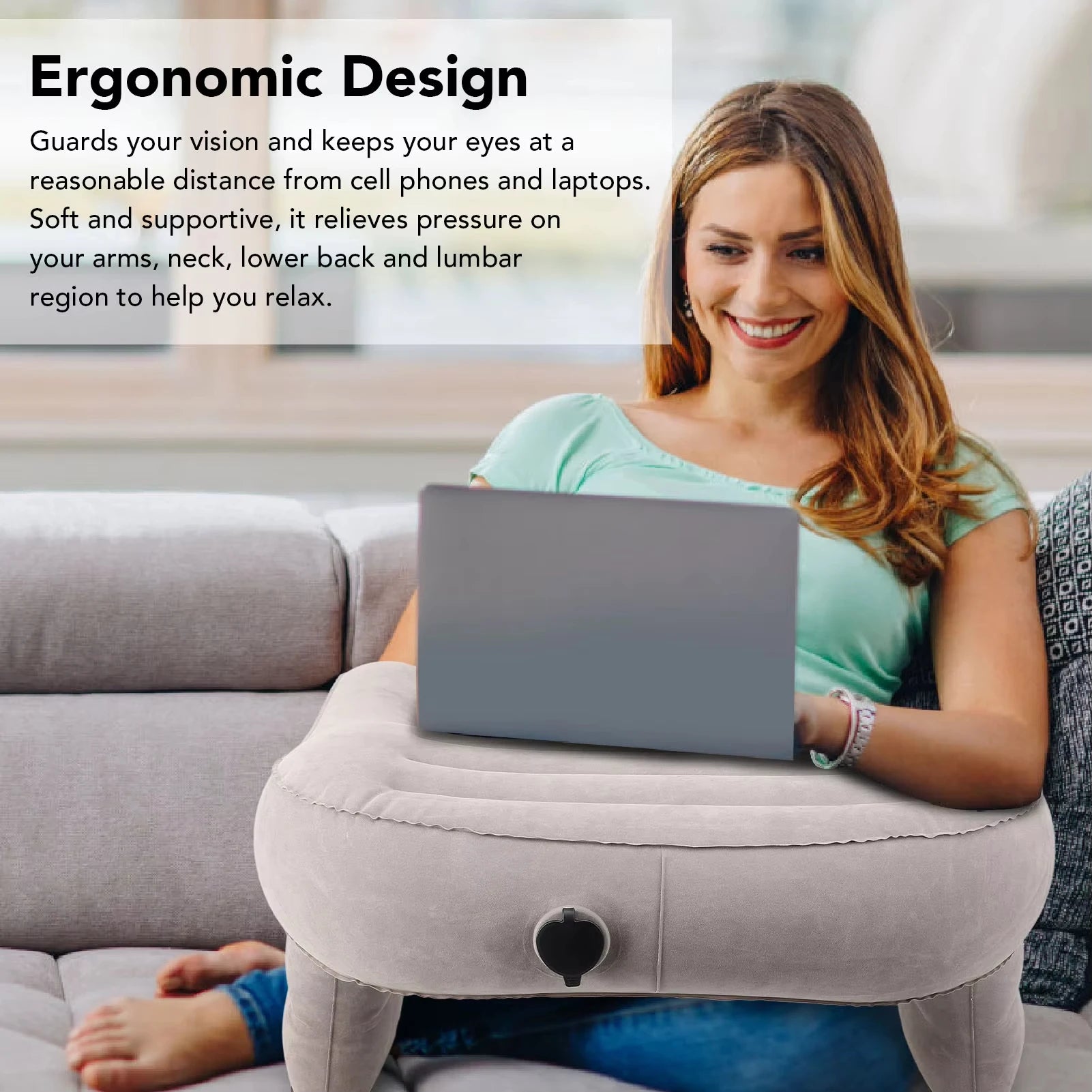 Inflatable Lap Desk Pillow Inflatable Gaming Pillow PVC and Flock Adjustable Ergonomic Design Inflatable Lap Desk Pillow