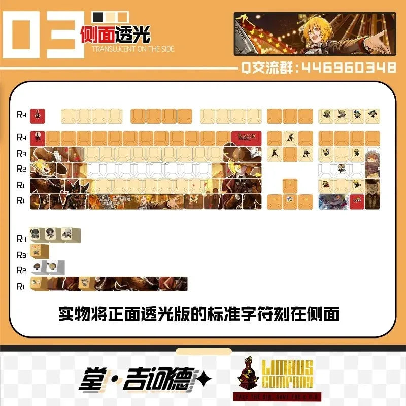 Theme Game Mechanical Keyboard Keycap 122 Keys Limbus Company Don Quixote Suitable Various Computer Keycap Gaming PBT Keycaps