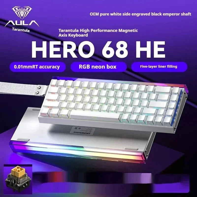 AULA HERO 68HE Magnetic Switch Gaming Keyboard E-sports Custom RGB Mechanical Wired 65% Keyboard