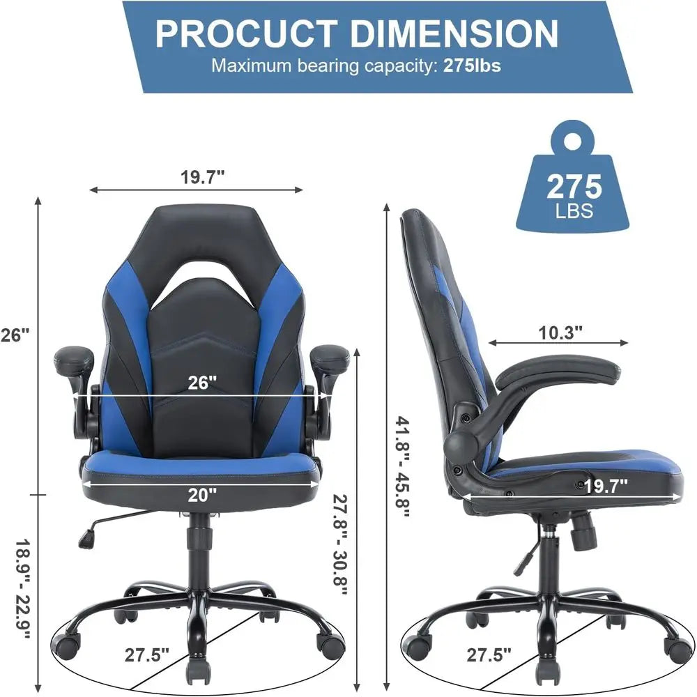 Height-Adjustable Ergonomic Gaming Chair with Padded Armrests for Adults and Video Gamers