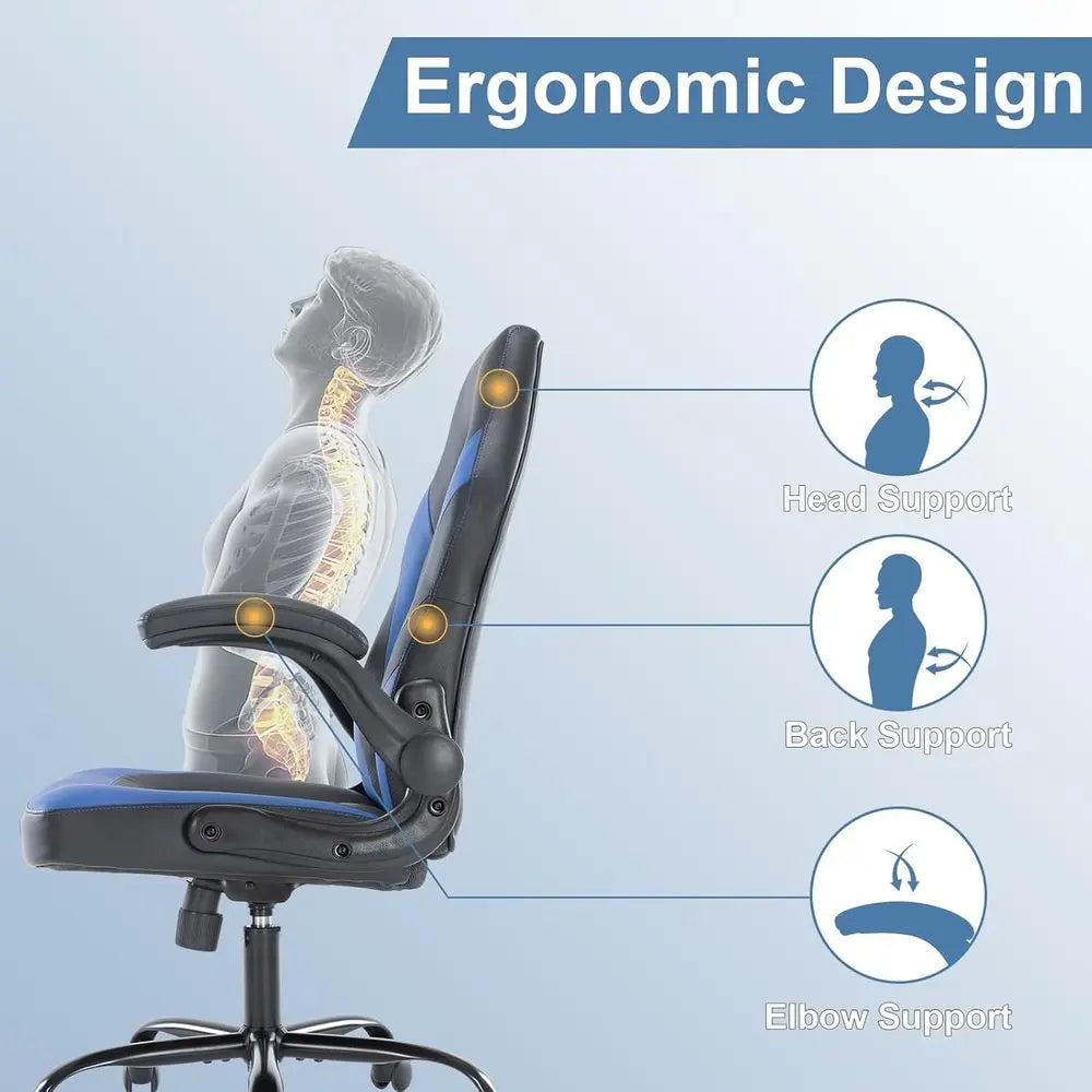 Height-Adjustable Ergonomic Gaming Chair with Padded Armrests for Adults and Video Gamers