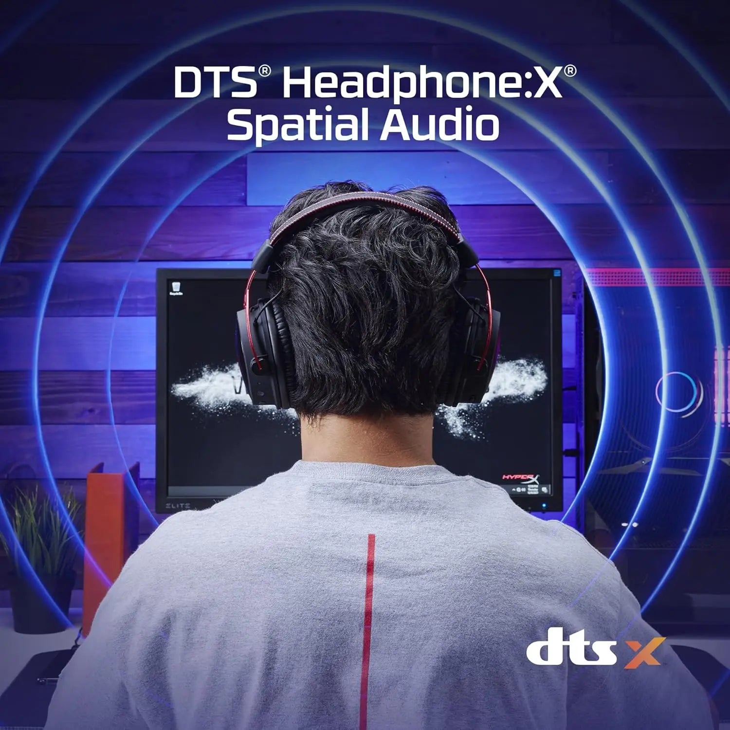 Wireless Gaming Headset with DTS Spatial Audio, 300H Battery, Noise-Canceling Mic, Dual Chamber Drivers, Aluminum Frame - Red (Renewed)
