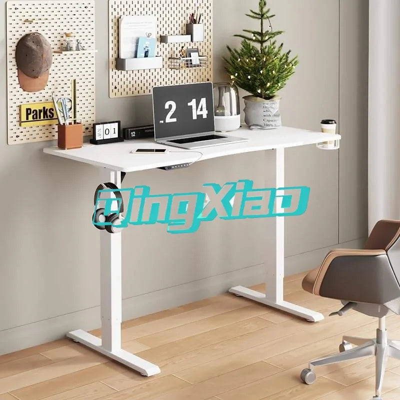 White Solid Wood Dual Motor Electric Height Adjustable Desk 3cm Thick Desktop Gaming Computer Table For Home Office Study