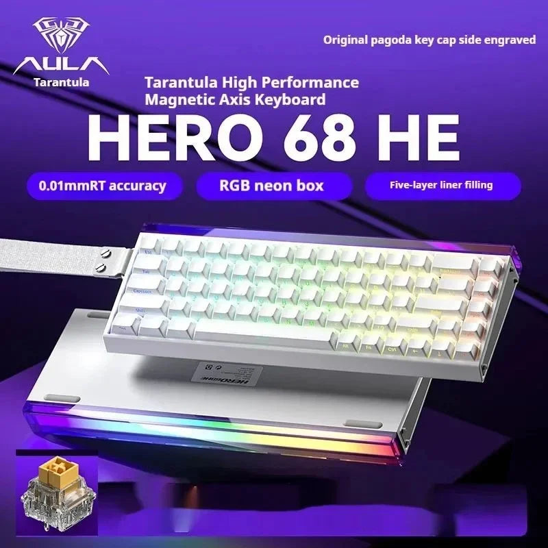 AULA HERO 68HE Magnetic Switch Gaming Keyboard E-sports Custom RGB Mechanical Wired 65% Keyboard