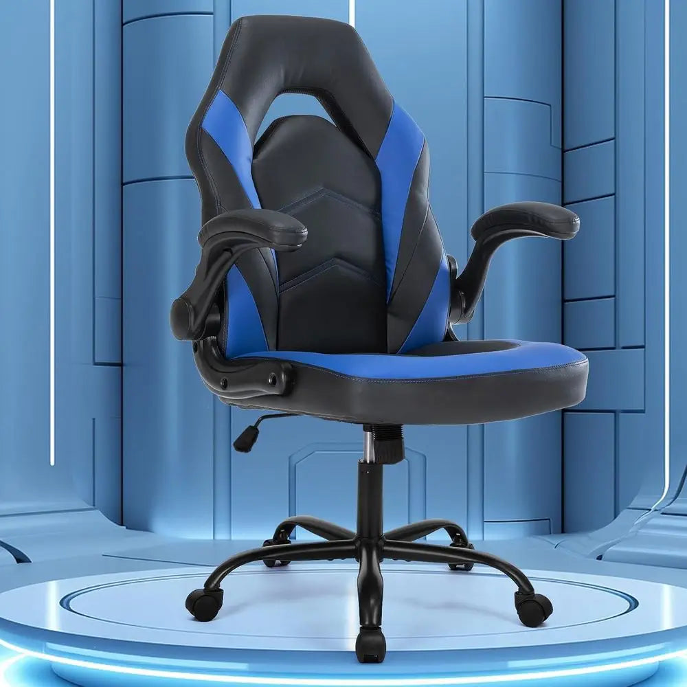 Height-Adjustable Ergonomic Gaming Chair with Padded Armrests for Adults and Video Gamers