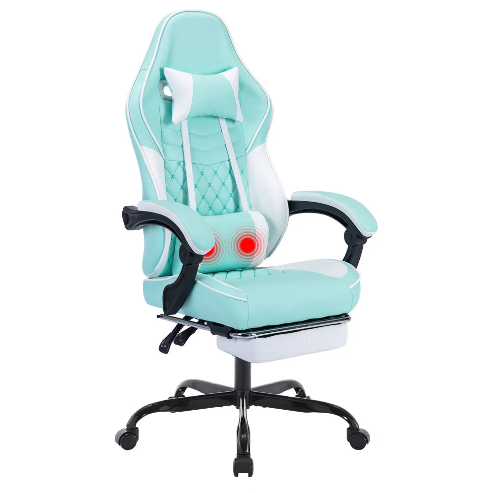 Ergonomic Video Gamer Chairs,Computer Gaming Chairs with Massage Lumbar Support and footrest,Racing Style Computer Chair Adjustable Headrest for Adults,Pink White