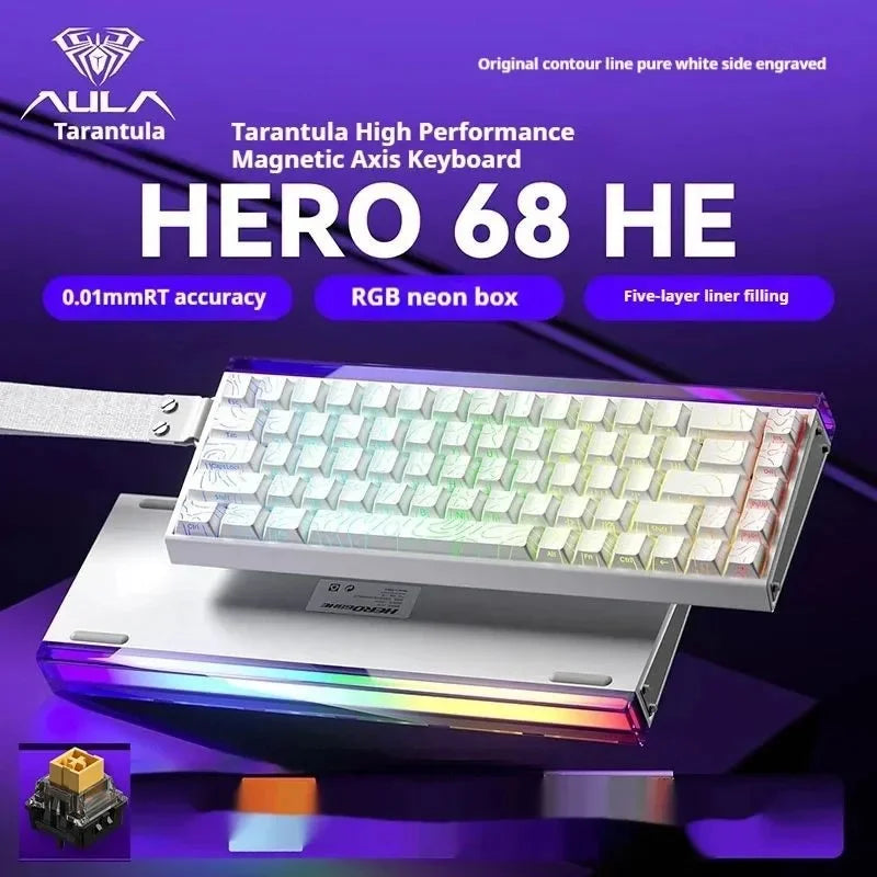AULA HERO 68HE Magnetic Switch Gaming Keyboard E-sports Custom RGB Mechanical Wired 65% Keyboard