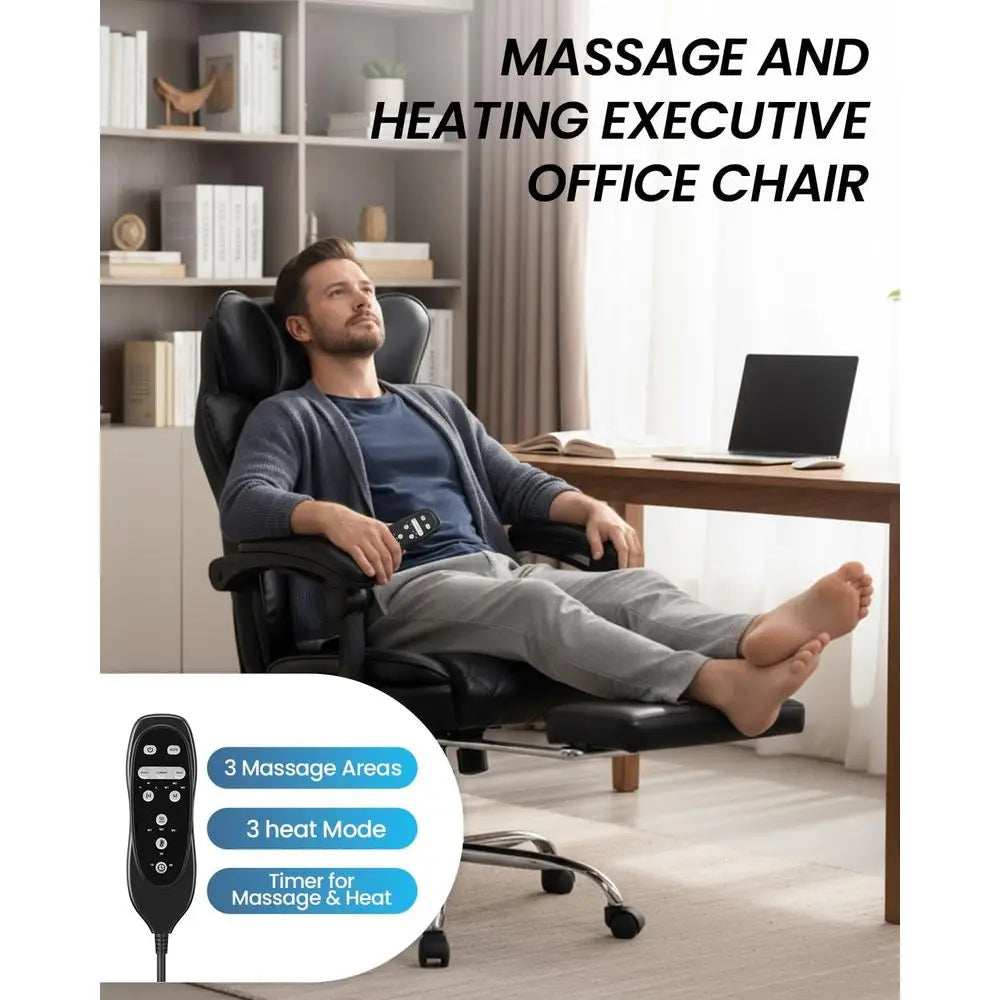 Ergonomic 500lbs Capacity Massage Chair with Footrest, Vibration, Heat, Wide for Big and Tall, Reclining Gaming Chair, Black