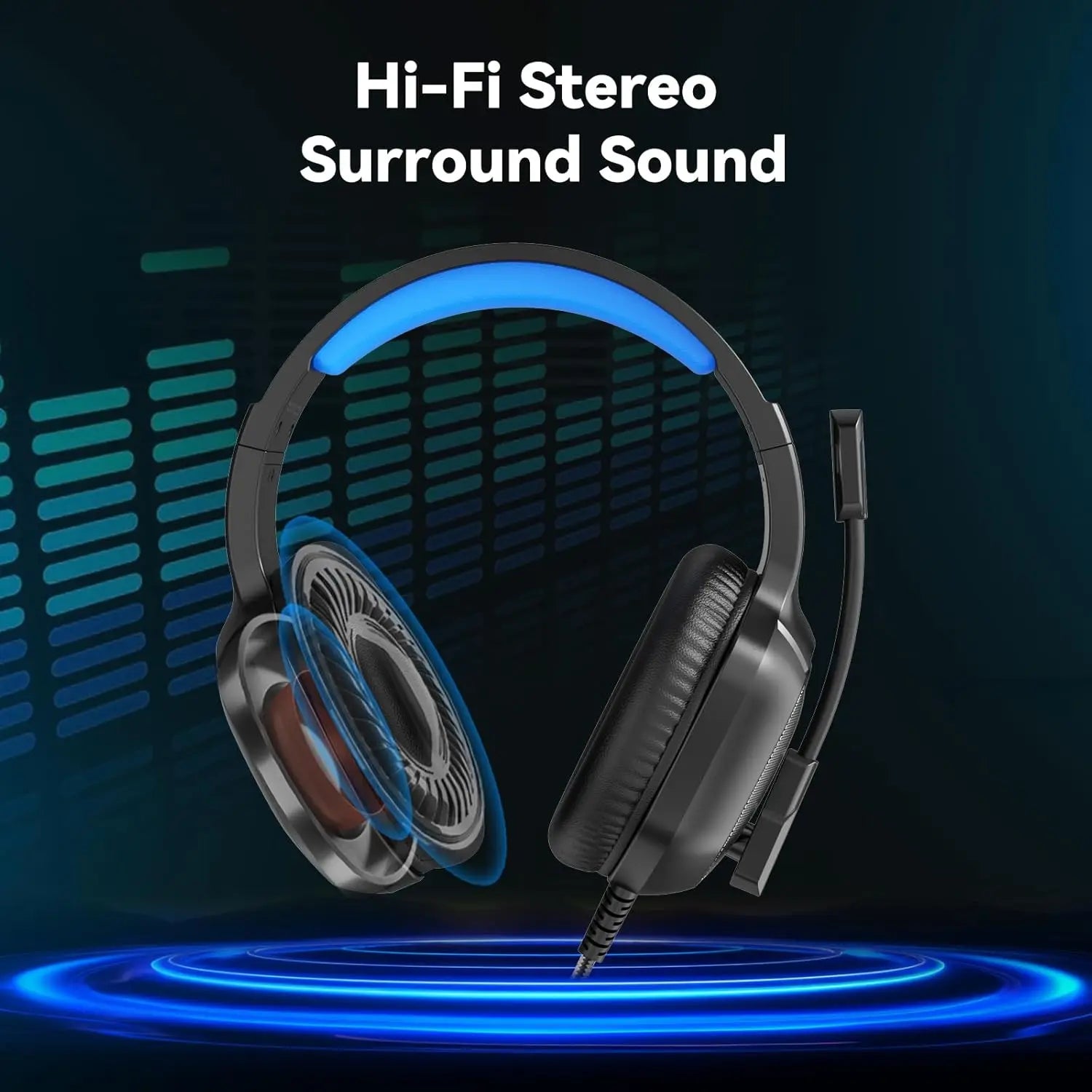 Gaming Headset With Microphone For PC PS4 PS5 Xbox One Series X S Switch Stereo Wired Noise Cancelling Over Ear Headphones RGB Blue