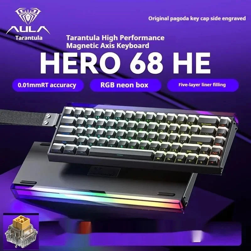 AULA HERO 68HE Magnetic Switch Gaming Keyboard E-sports Custom RGB Mechanical Wired 65% Keyboard