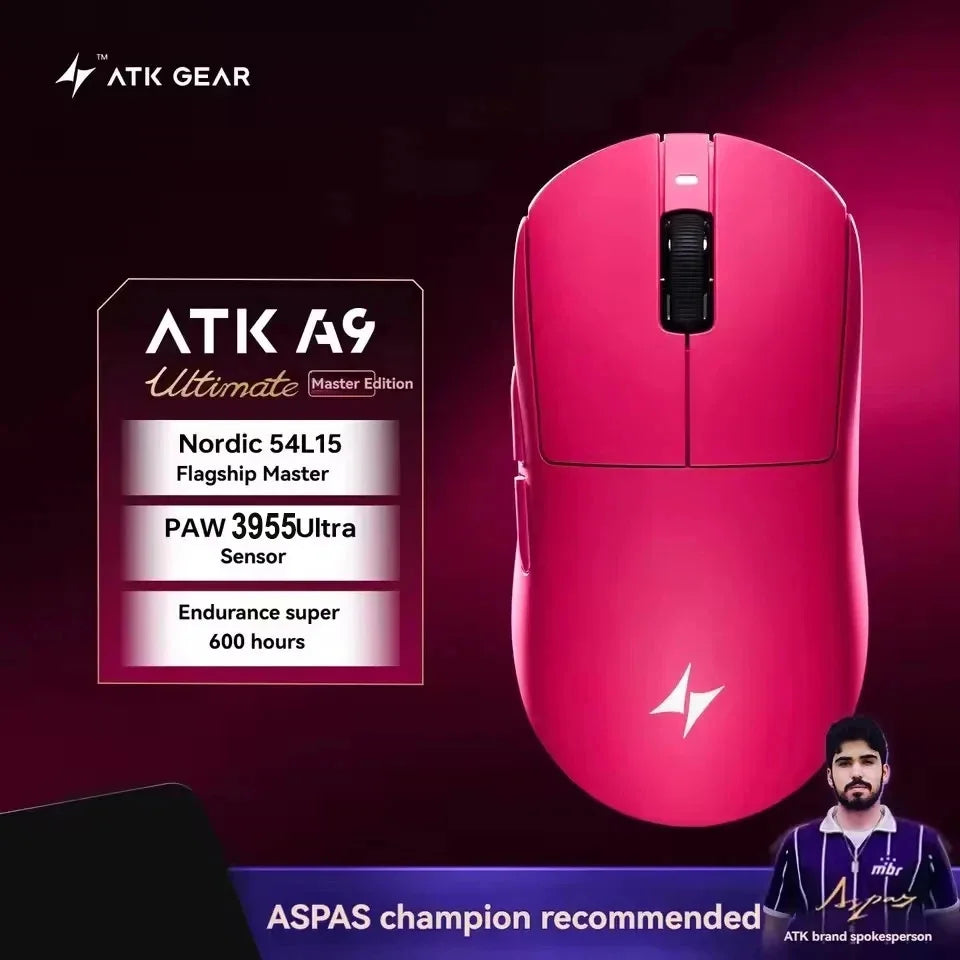 ATK Gaming Mouse DragonFly A9 Ultimate Air Wireless Mouse PAW3950 Ultra 42000DPI 750IPS 8KHz Ergonomic for Windows MacOs