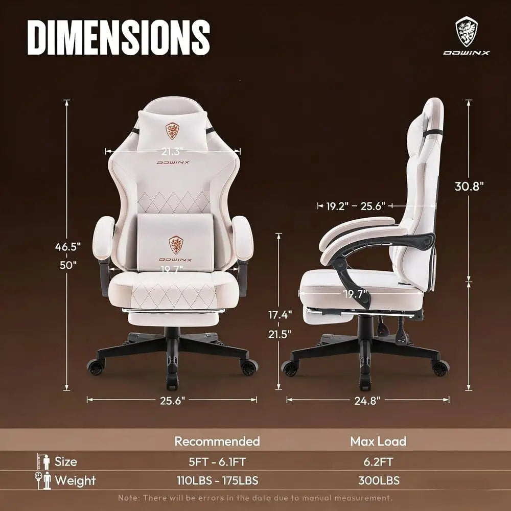 Ergonomic Gaming Chair with Spring Cushion, Massage Lumbar Support, Footrest, Wide Padded Seat & Armrests, Breathable Fabric, Re