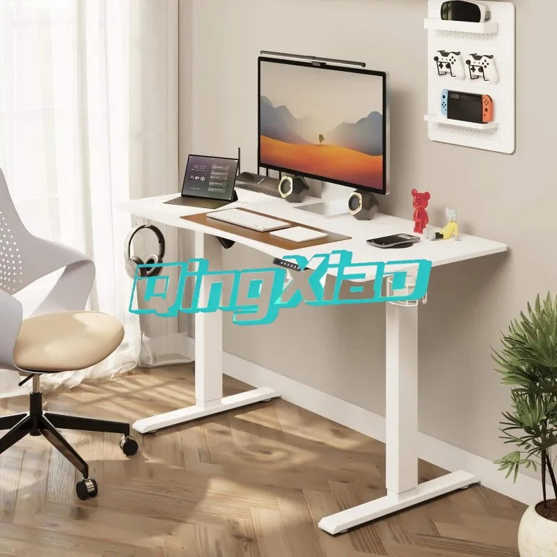 White Solid Wood Dual Motor Electric Height Adjustable Desk 3cm Thick Desktop Gaming Computer Table For Home Office Study